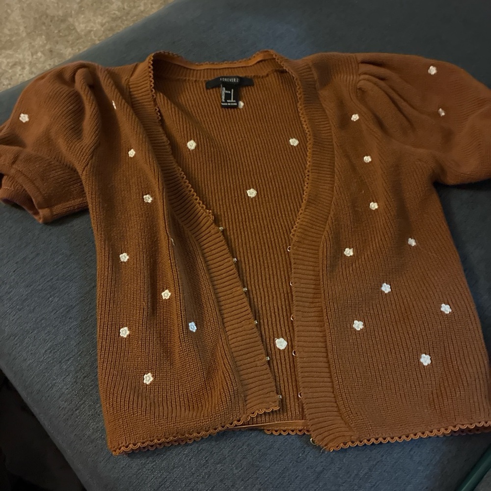 H&M Brown Cardigan with White Floral Details